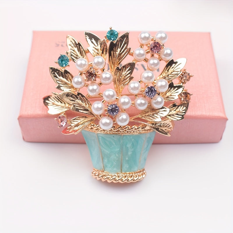 Faux Pearl and Rhinestone Flower Brooch Vintage-Inspired Irregular Shape for Dresses and Sweaters