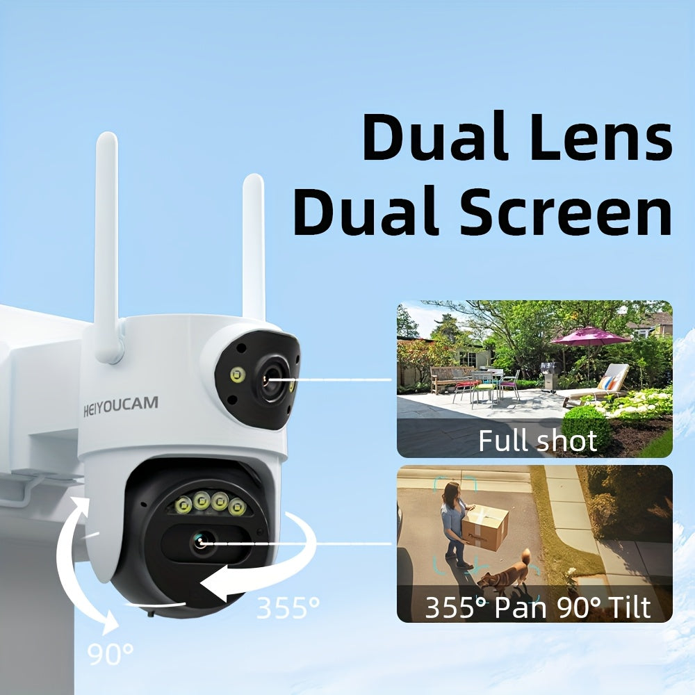 3MP Dual Lens Outdoor Security Camera with AI Tracking Night Vision and Two-Way Audio