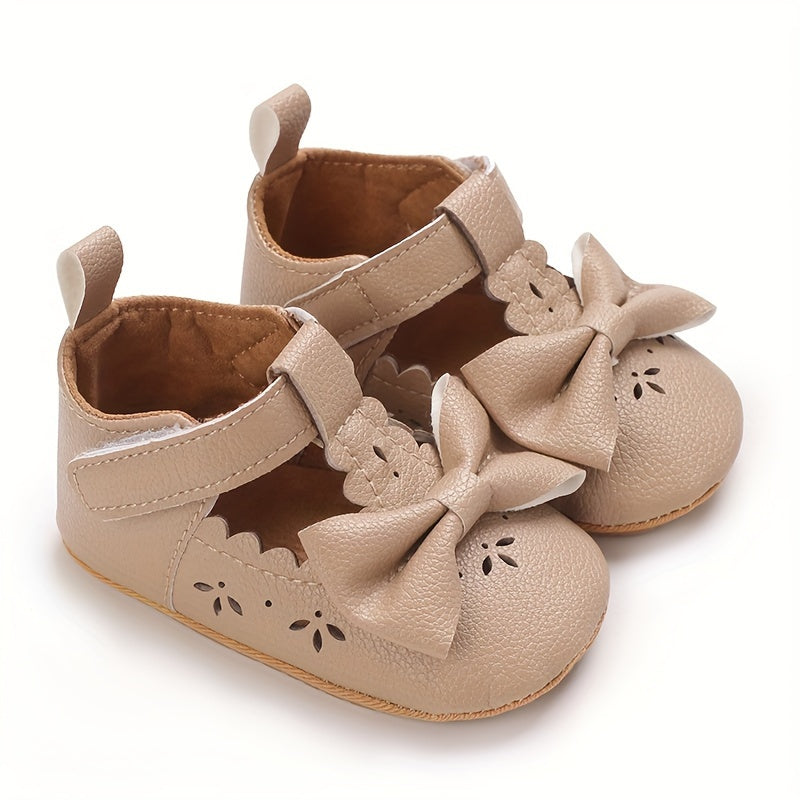 Baby Girls Mary Jane Shoes Solid Color Bowknot PU Rubber Non-Slip Spring Autumn Toddler Infant