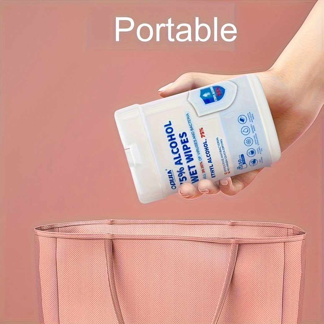 75% alkogolni o'z ichiga olgan dezinfektsiyalovchi matolar, 50 dona - Uyda va ochiq havoda foydalanish uchun mos, elektronika, zargarlik buyumlari, mebel va avtomobil o'rindiqlarini tozalash uchun ajoyib.