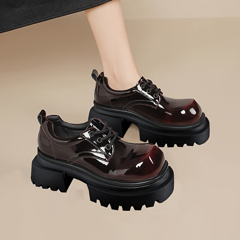 Women's Burgundy PU Chunky Shoes Non-Slip Rubber Sole For Formal & Casual