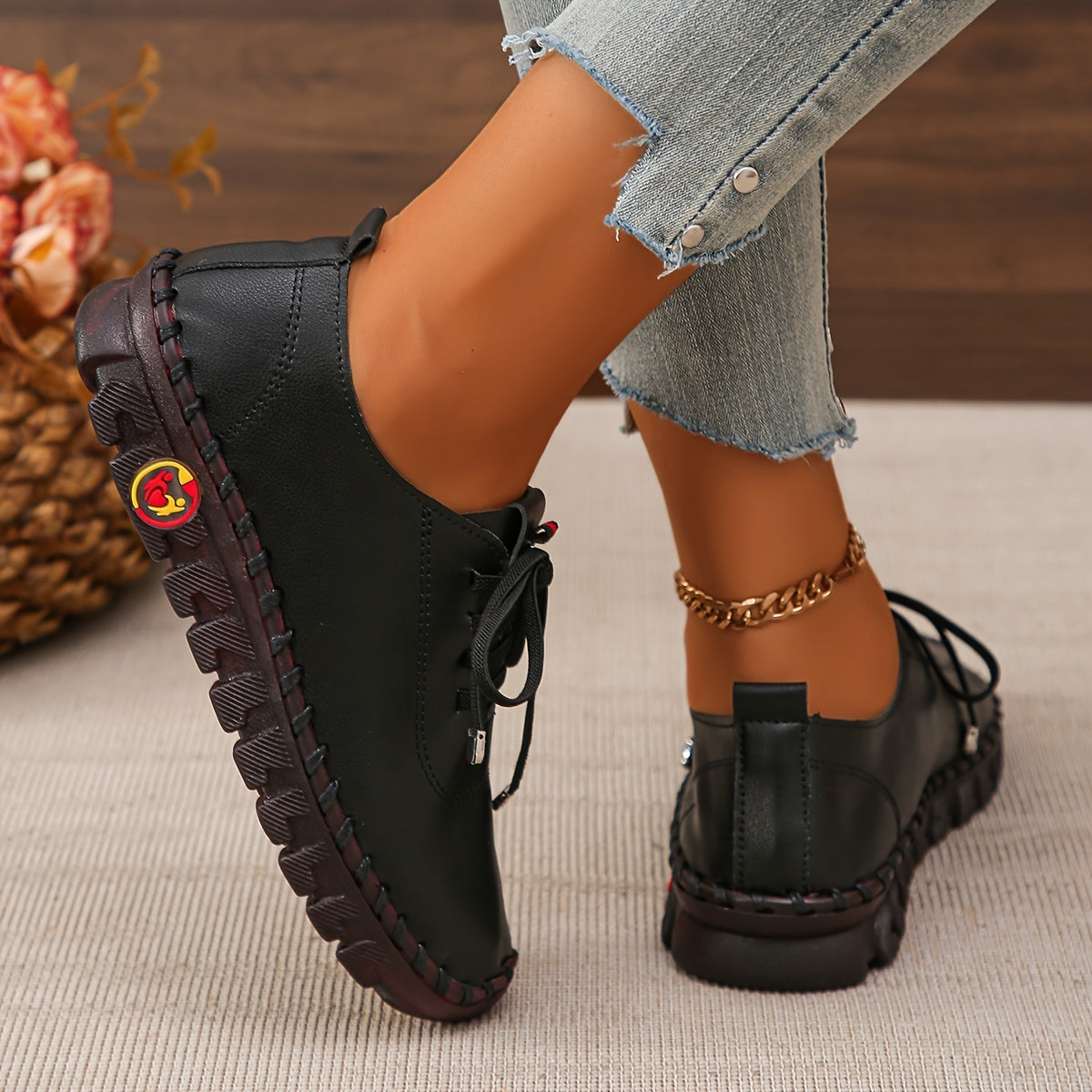 Women's Solid Color Casual Lace-Up Sneakers, Comfortable Low Top Oxfords