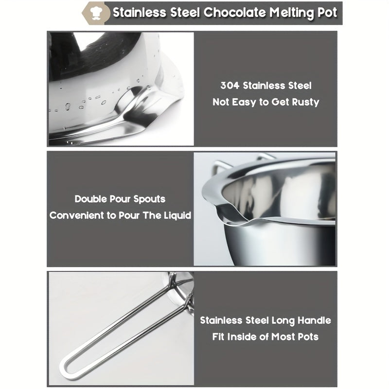 Нержавеющая стальная кастрюля с двойной ручкой для растапливания шоколада, масла и сыра. Отлично подходит для растапливания конфет и свечей, нагреваемая водой или воском.