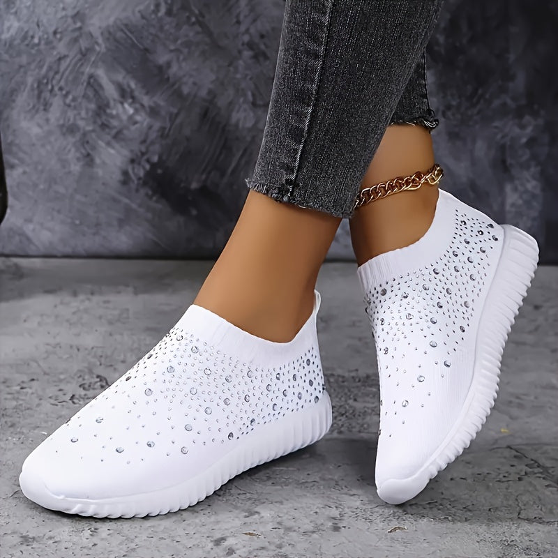 Women's Rhinestone Decor Platform Sneakers Casual Slip-On Outdoor Shoes