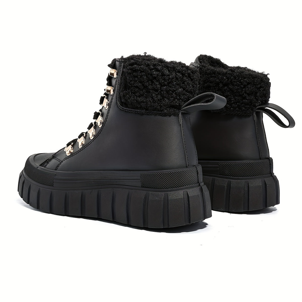 Women's Winter Black Short Boots Casual Warm Flat Shoes