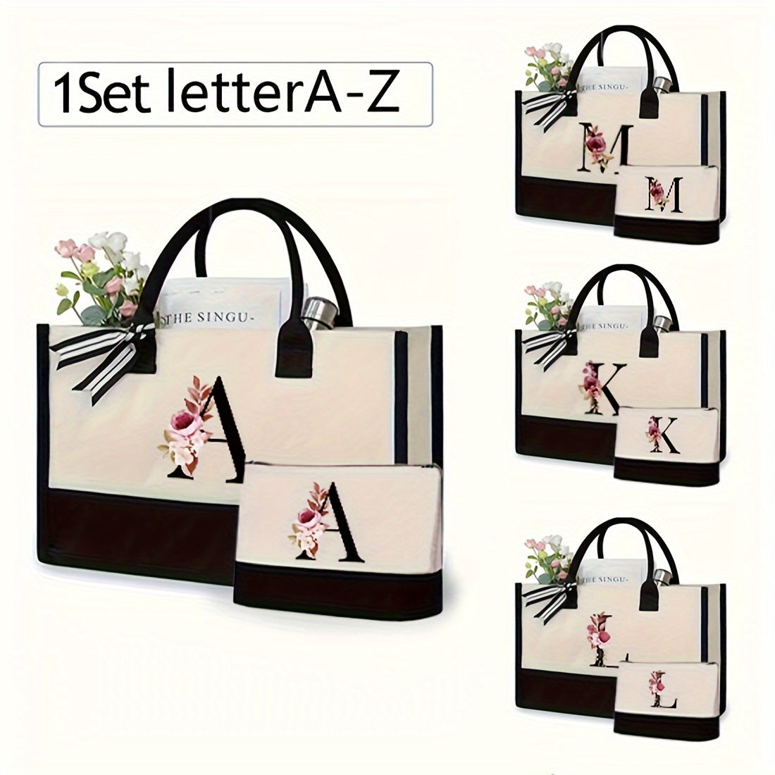Women's Canvas Letter Handbag Large Versatile Shoulder Bag for Office and Shopping