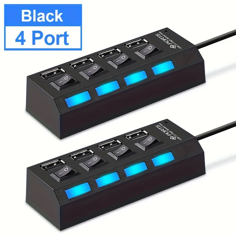 USB 2.0 Hub 7 Ports or 4 Ports with LED Light and Independent Power Switch for Data Transfer