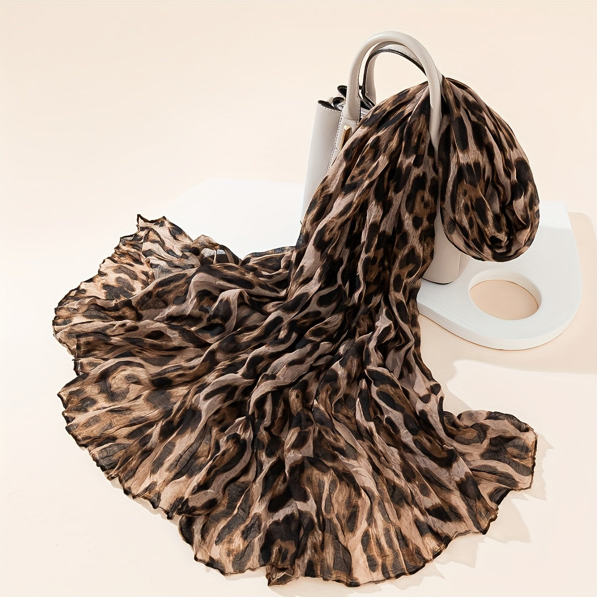 Leopard Print Chiffon Scarf for Women Polyester Lightweight Sun-Resistant Fashion Accessory