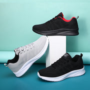 Men's Breathable Mesh Sneakers with MD Sole Low Top Casual All-Season Black White Red