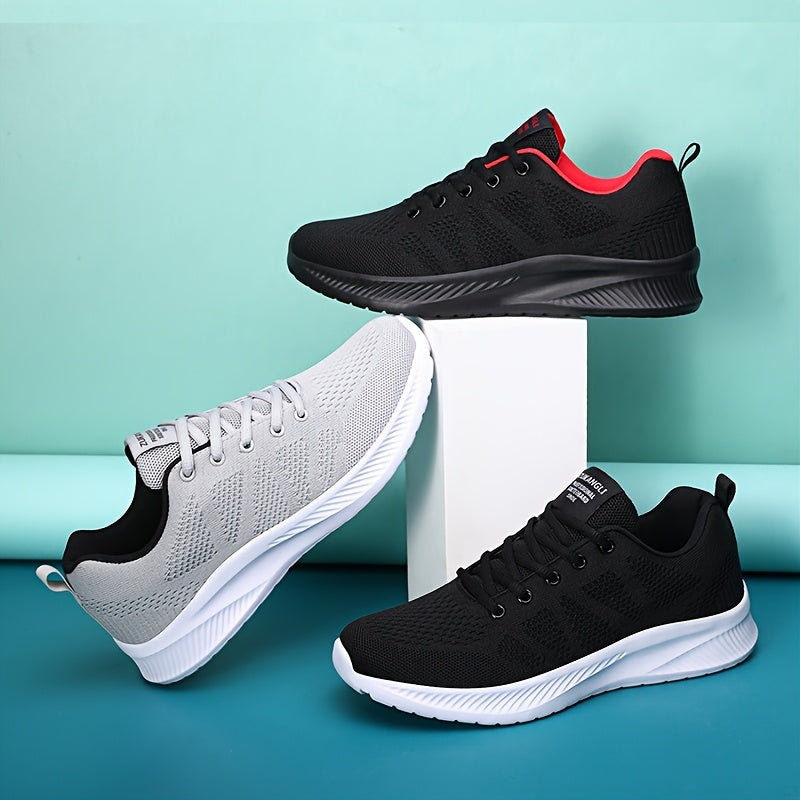 Men's Breathable Mesh Sneakers with MD Sole Low Top Casual All-Season Black White Red