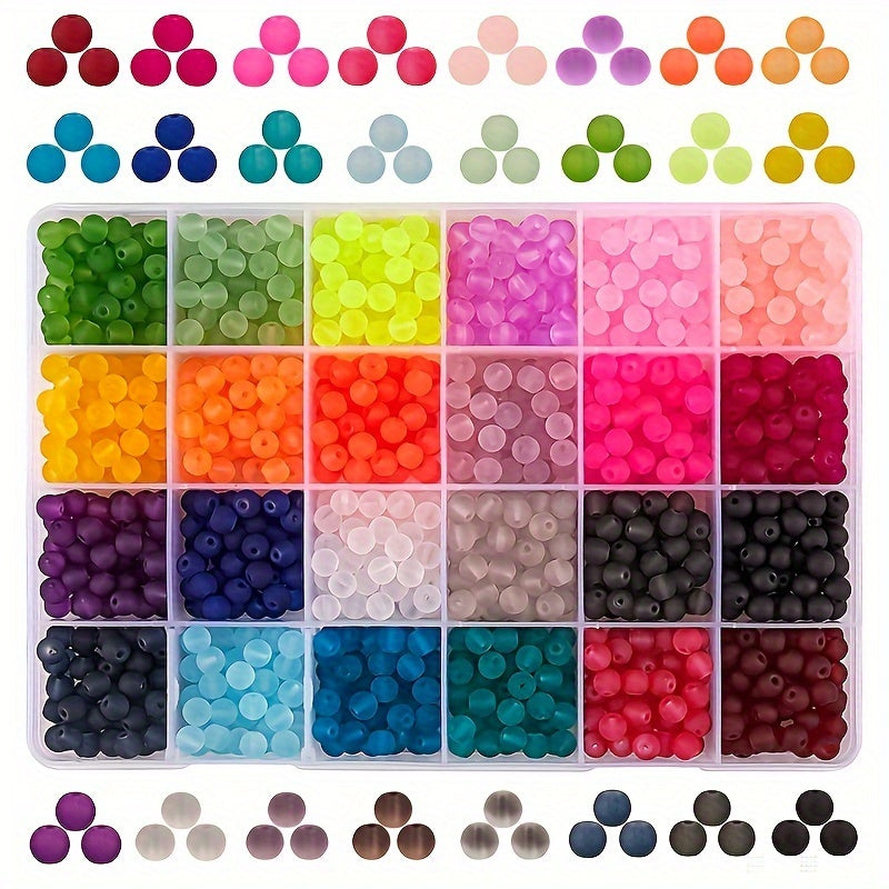 Cuentas de vidrio redondas con acabado esmerilado de 24 colores, 6mm, para hacer joyería, suministros de manualidades, 1440 piezas