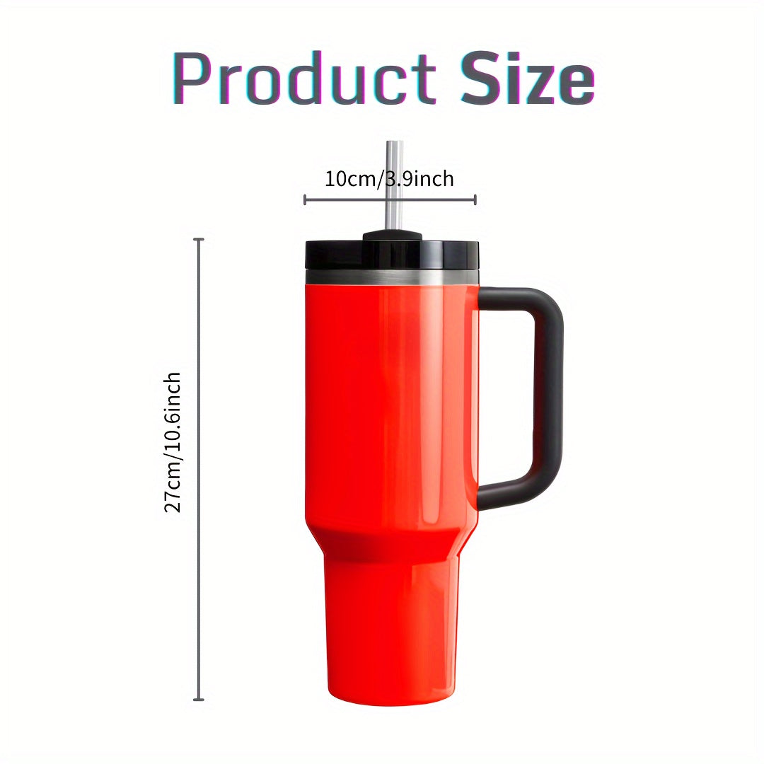 Неоновая нержавеющая стальная кружка с соломинкой и ручкой, 40 унций - Изолированная, без BPA для активного отдыха, путешествий и вечеринок - Стильные цвета
