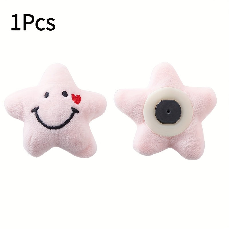 Set of 4 Blue Star-Shaped Quilt and Bed Skirt Corner Holders with Plush Faces