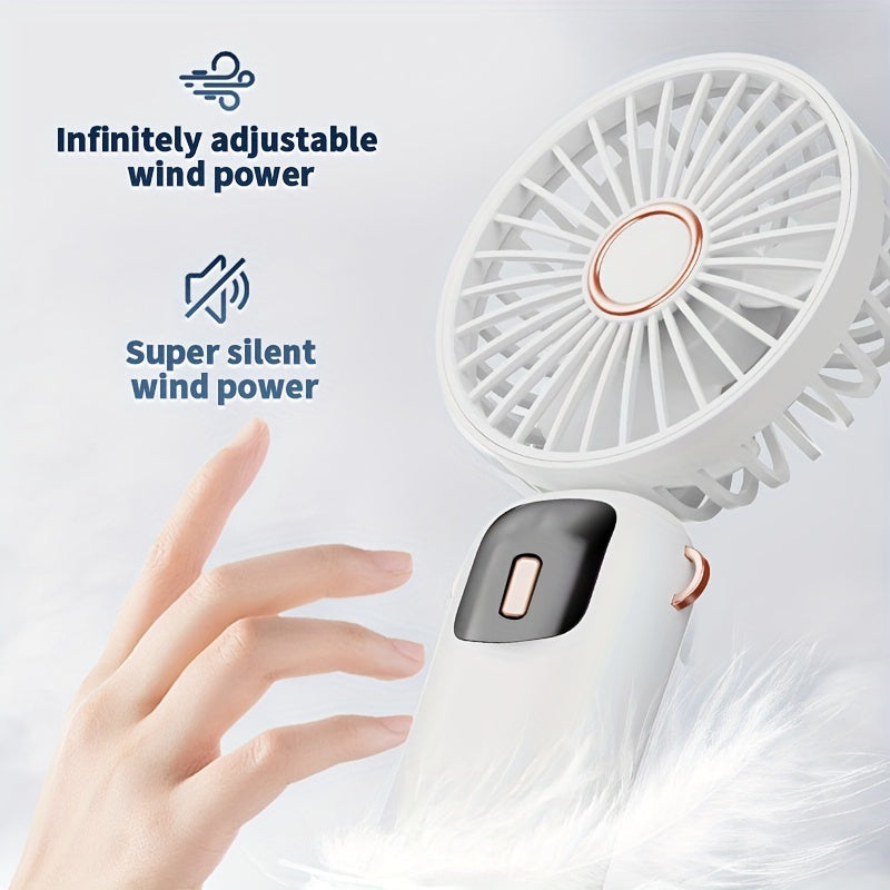 Portable Mini Fan with LED Display, USB Rechargeable, Foldable Light Gray