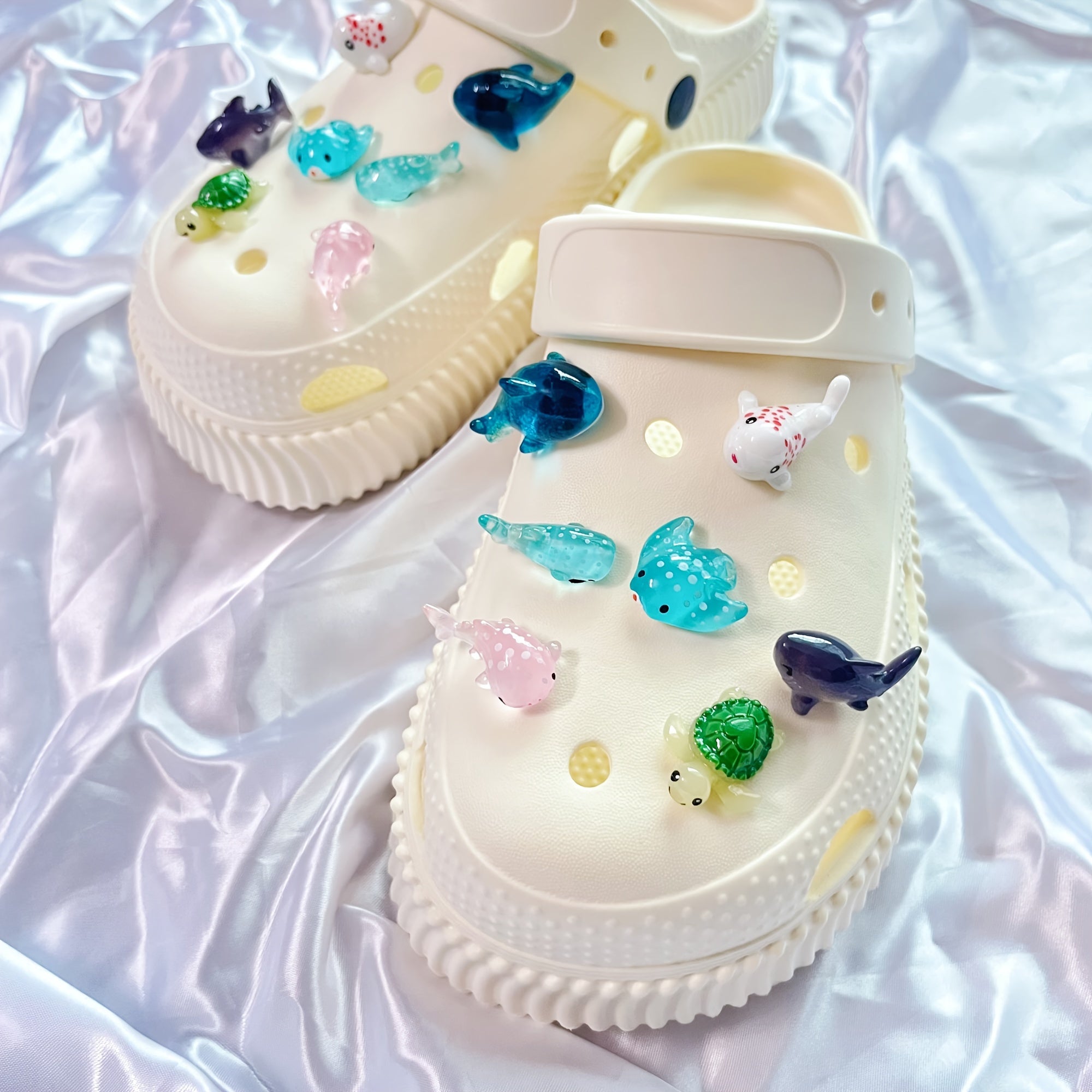 Kids Cute Marine Animal Shoe Charms Set with Colorful Fish Shark Rabbit Designs