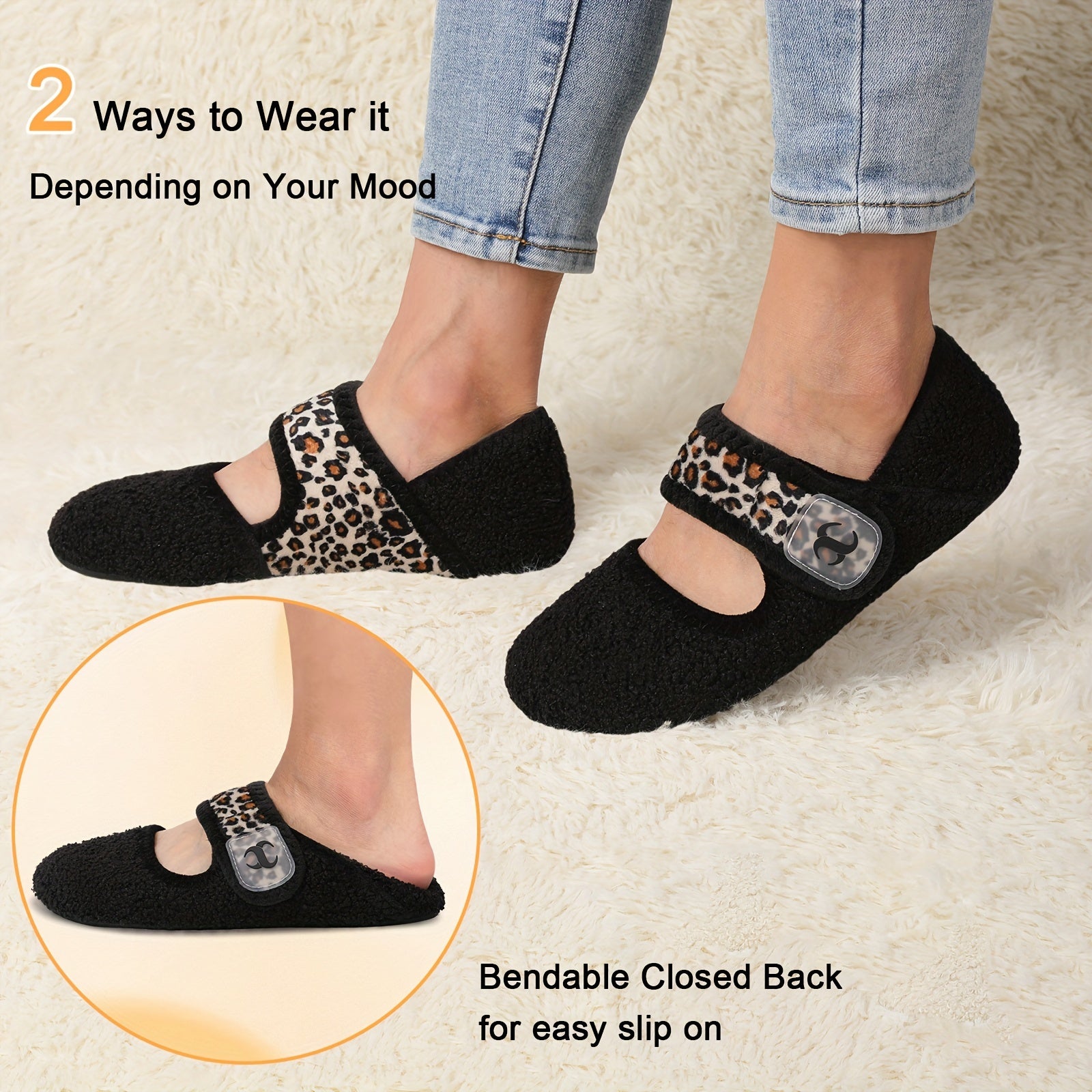 Women's Slip-On Flats - Soft Warm Lightweight Shoes with Hook and Loop