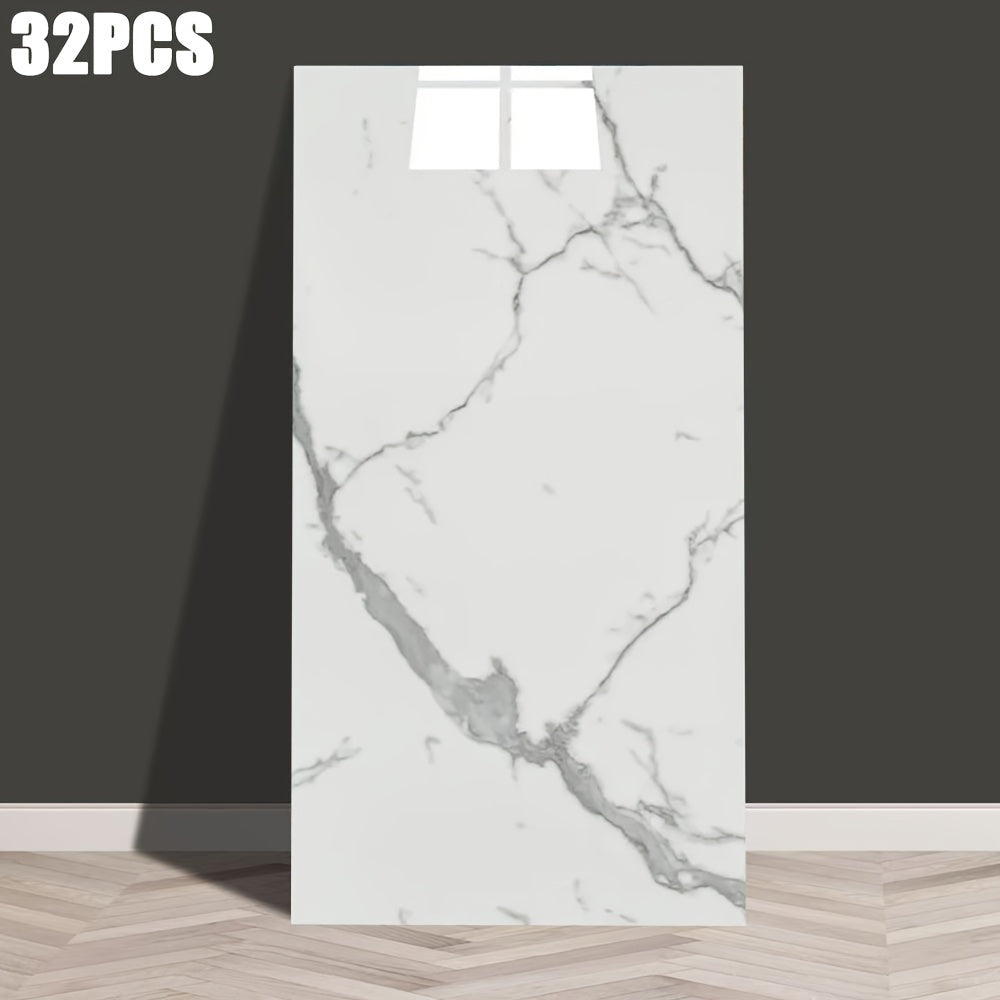 32 Pieces Self-Adhesive Marble Pattern Wall Stickers Waterproof Glossy Faux Ceramic for Home Decor
