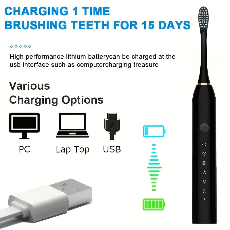 Electric Toothbrush for Adults with 6-Speed Mode Rechargeable USB Headset