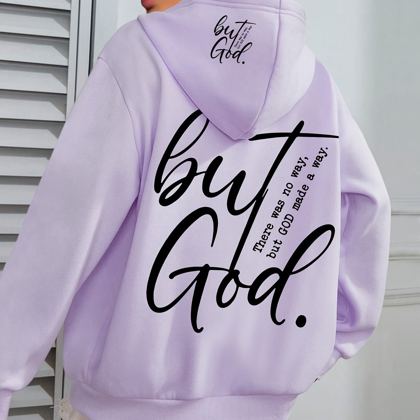 Plus o'lcham Plus God Print Hoodie uzun sleeve kundalik drawstring pocket ayollar