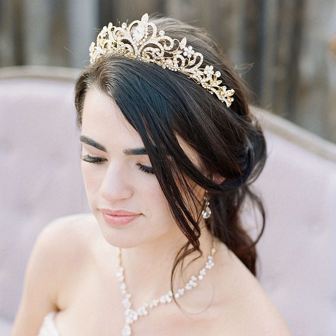 Bridal Wedding Tiara Crown Set with Rhinestones Baroque Design for Women and Girls