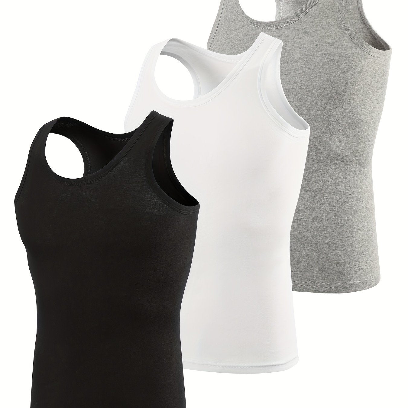 Men's Cotton Sleeveless Vests Slim Fit Fitness Tank Tops Solid Color All-Season