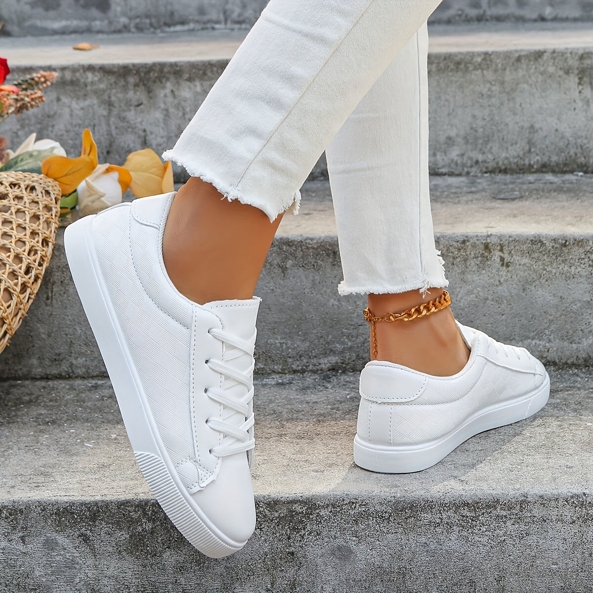 Women White Casual Sneakers Rubber Sole Mesh Upper All-Season Comfort