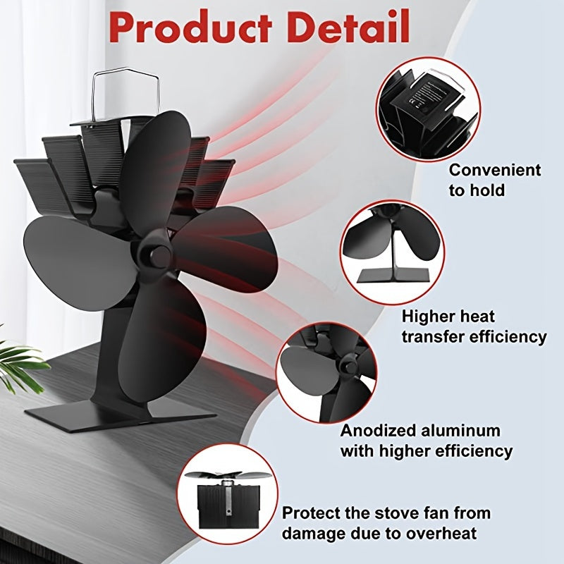 High-Speed 4-Blade Wood Stove Fan for Heat Distribution and Air Circulation