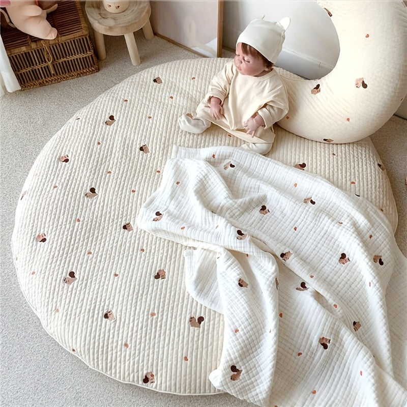 Breathable Cotton Playmat with Embroidery Removable Washable Soft and Plush for Babies
