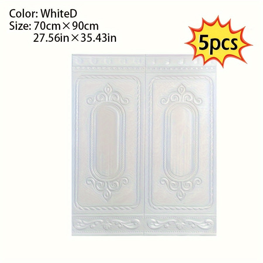 5pcs 3D Textured Self-Adhesive Wall Panels Shapes and Stripes Waterproof Moisture-Proof Wainscot Board for Bedroom