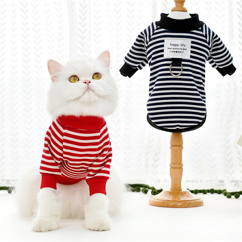 Warm Striped Pet Sweater for Small to Medium Dogs and Cats All-Season Pullover Polyester