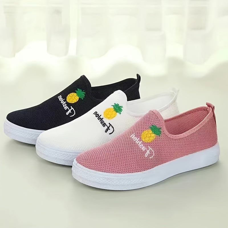 Women's Canvas Slip-On Loafers Casual Low-Top Shoes Black White Mesh