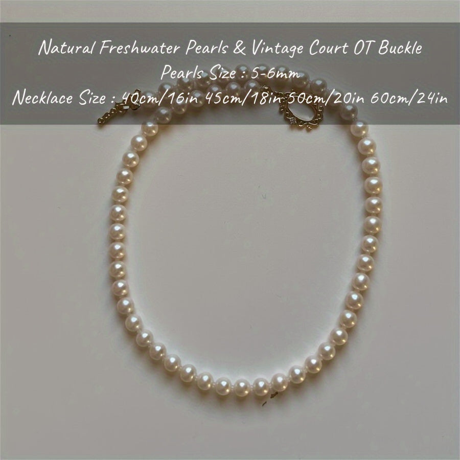 Vintage White Freshwater Pearl Necklace for Men and Women 5-6mm with OT Clasp
