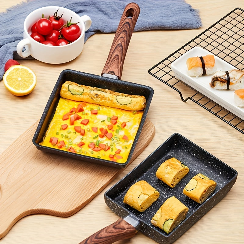 Japanese Tamagoyaki Pan Non-Stick Alloy Egg Cooker with Wooden Handle