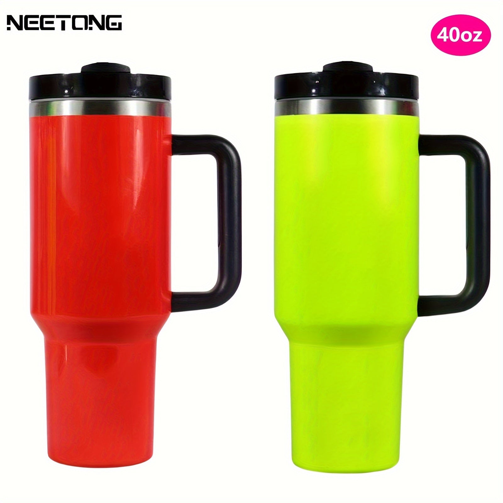 40oz izolyatsiyalangan suv idishi, tutqichli, fluorescentli tumbler, sayohat, uy va ofis uchun