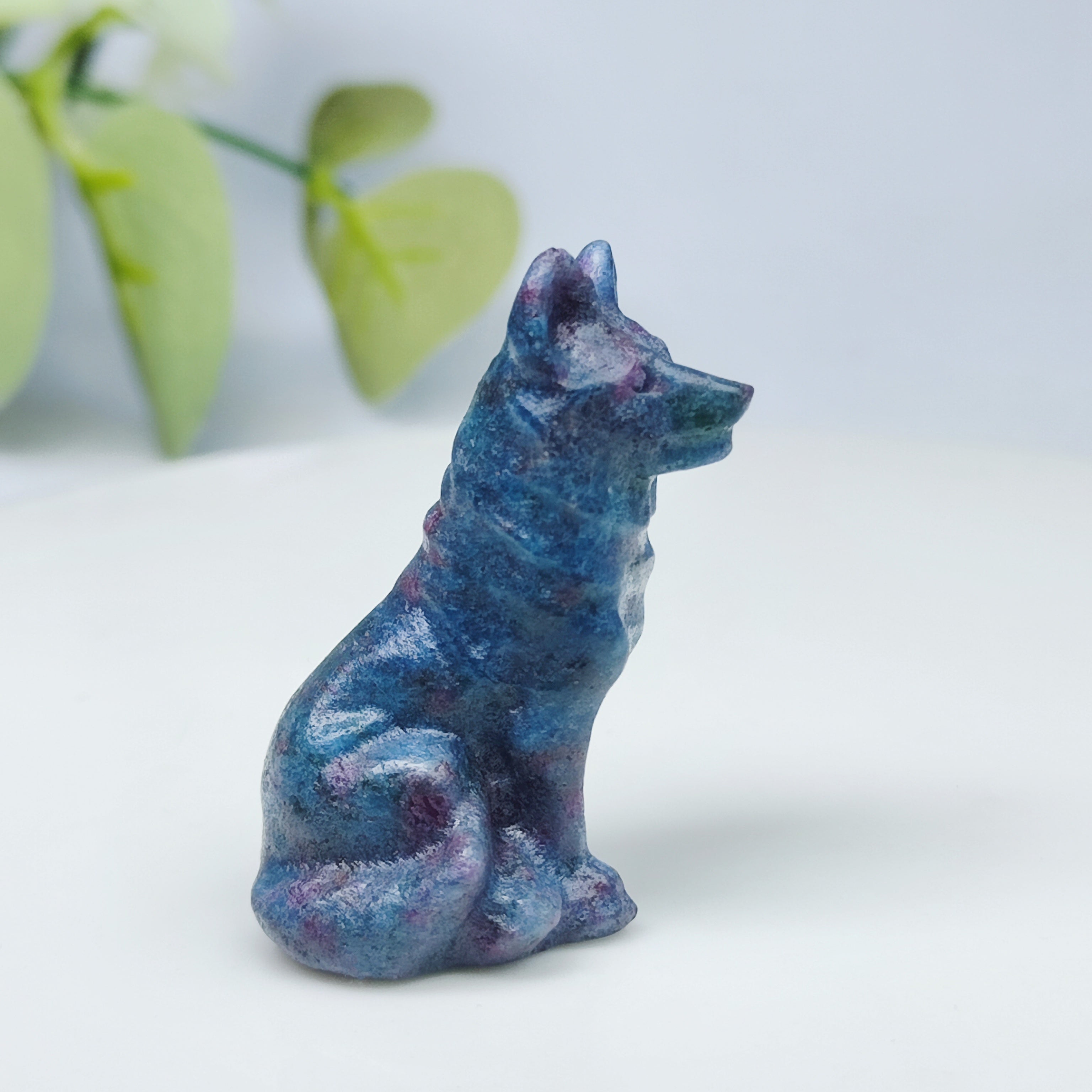 Kristall bilan oymali Bo'ri figuriya, uy bezaklari va sovg'alar uchun hayvon skulpturasi