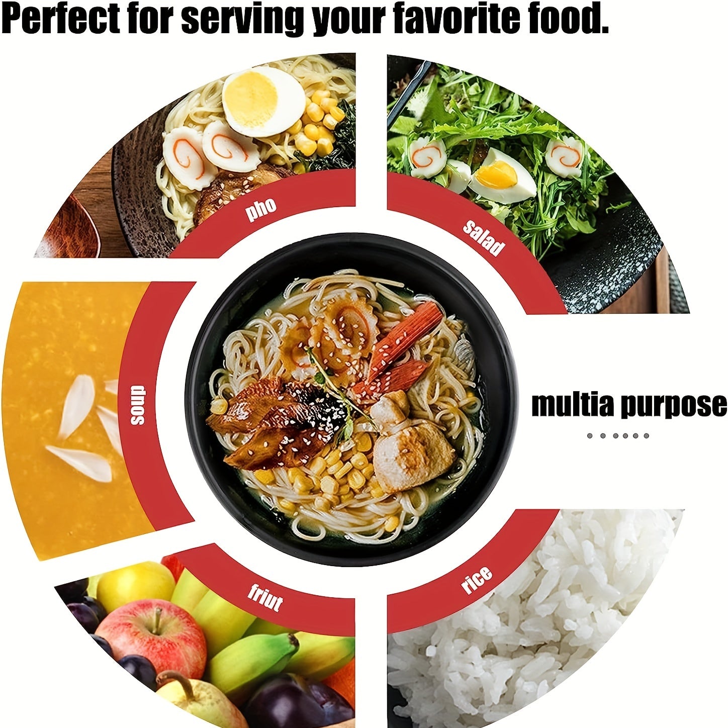 Unbreakable Black Ramen Bowl Set with Spoon Large Dishwasher Safe Microwave Safe