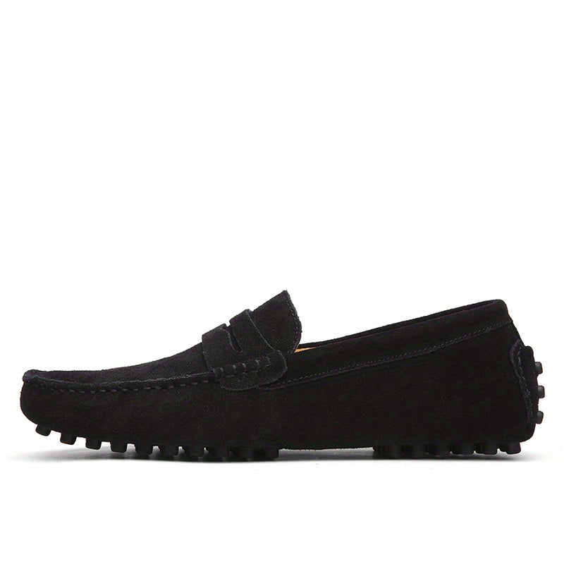 Men's Black Slip-On Loafers Casual British Style Lightweight Suede Rubber Sole