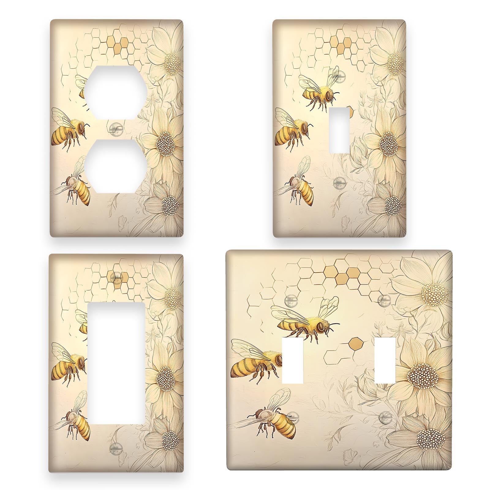 Sunflower and Bee Decorative Wall Plate for Light Switch and Outlet Cover Single and Double Gang Nature-Inspired Home Office Hotel Decor