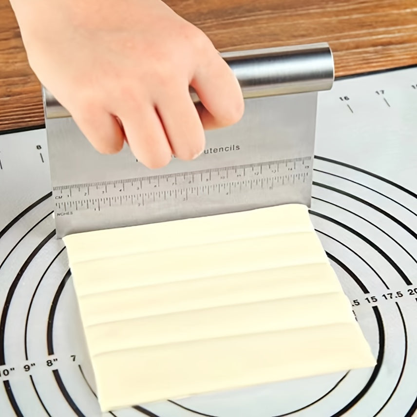 Stainless Steel Dough Scraper with Measurements for Baking and Pizza Slicing