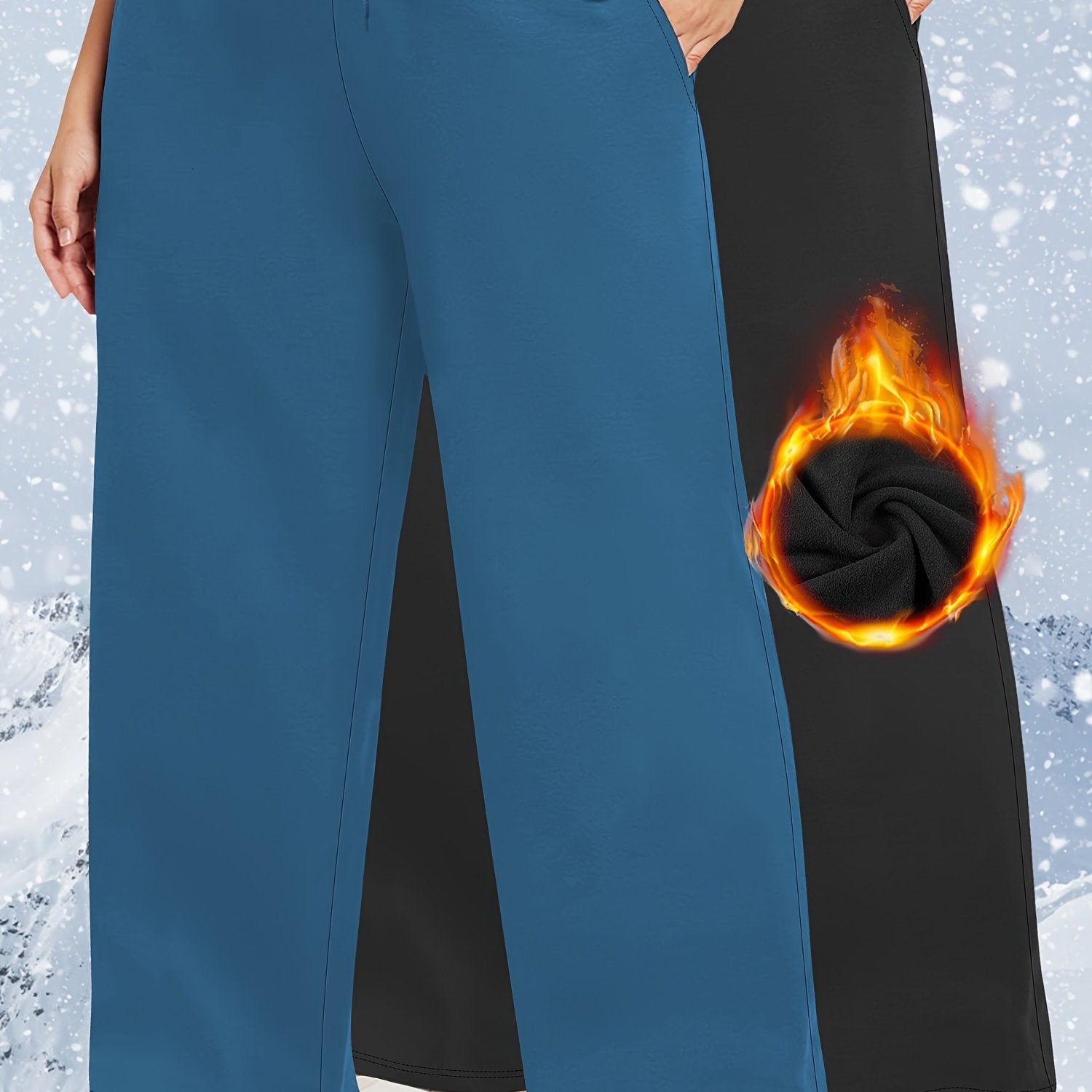 Plus Size Fleece-Lined Sweatpants for Women Solid Color Warm Activewear