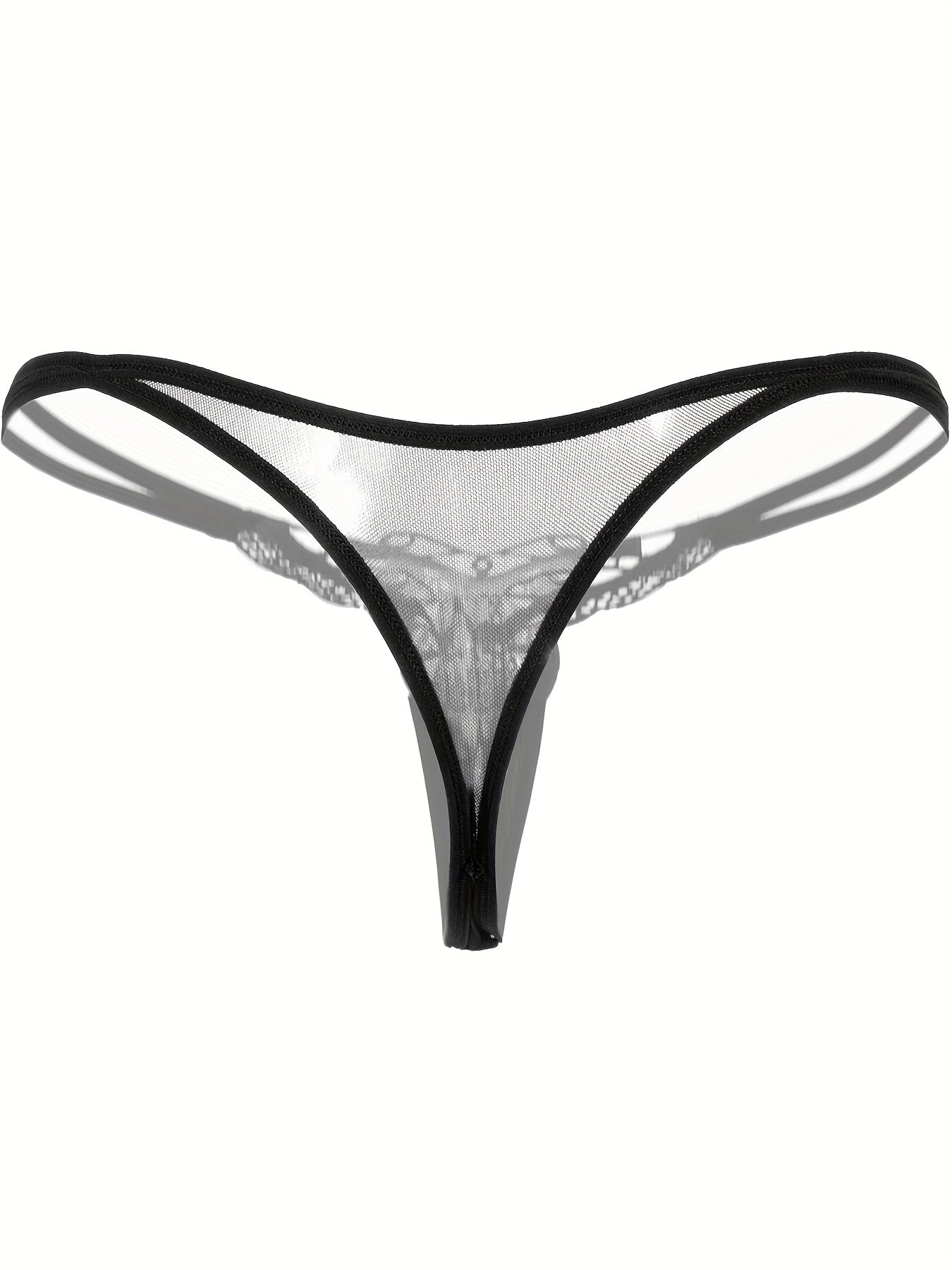 Women's Low-Rise Embroidered Sheer Thong with Pearl Accents