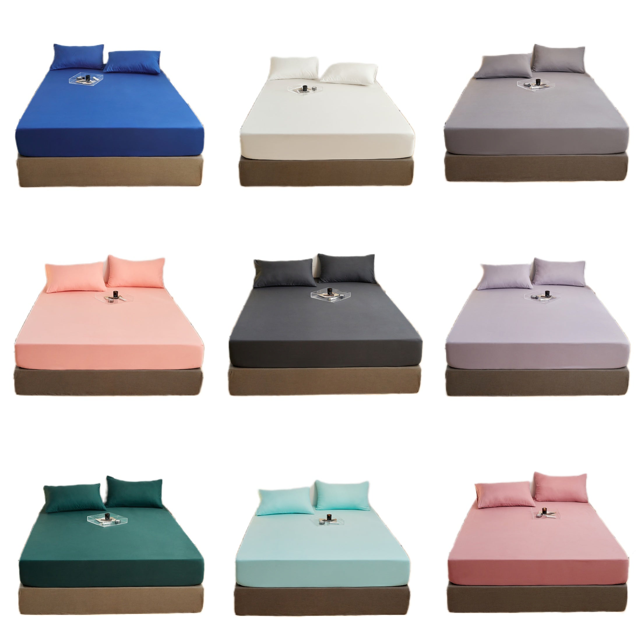 Juego de sábanas ajustadas de poliéster cepillado con 2 fundas de almohada, con bolsillo profundo, ropa de cama