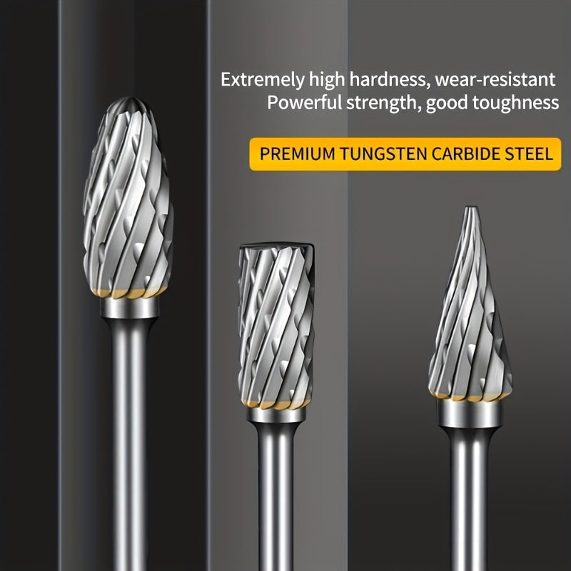 10pcs Tungsten Steel Rotary File Set for Metal Wood Plastic Jade Grinding Polishing Carving