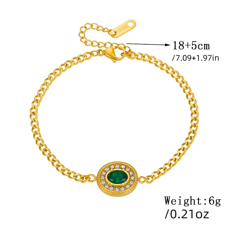 Zarif yashil kubik zirkonli zanglamas po'latdan yasalgan bilaguzuk, shik boho ilhomlangan ko'rinishni yaratadi - Kundalik kiyish uchun yoki o'ylangan sovg'a sifatida ideal.