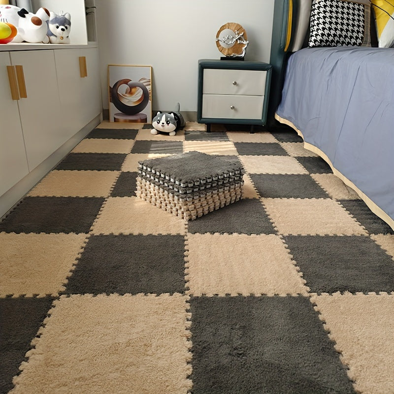 24-Piece Washable Plush Patchwork Floor Mats for Home Use Bedside Carpet