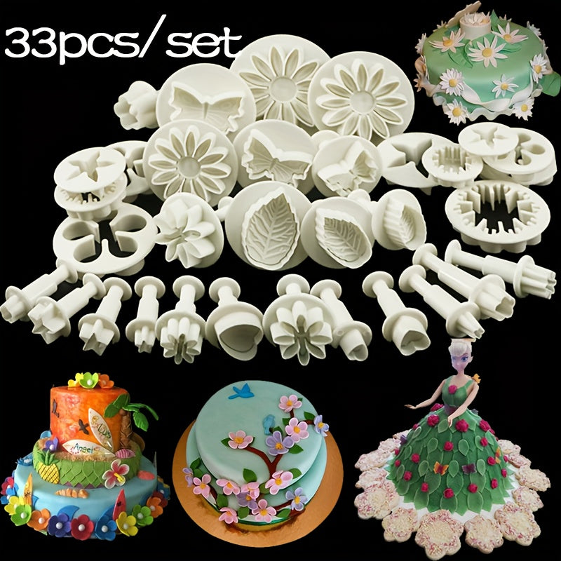 Set of 33 Flower Butterfly Leaf Cookie Cutters and Stamps for Baking and Fondant
