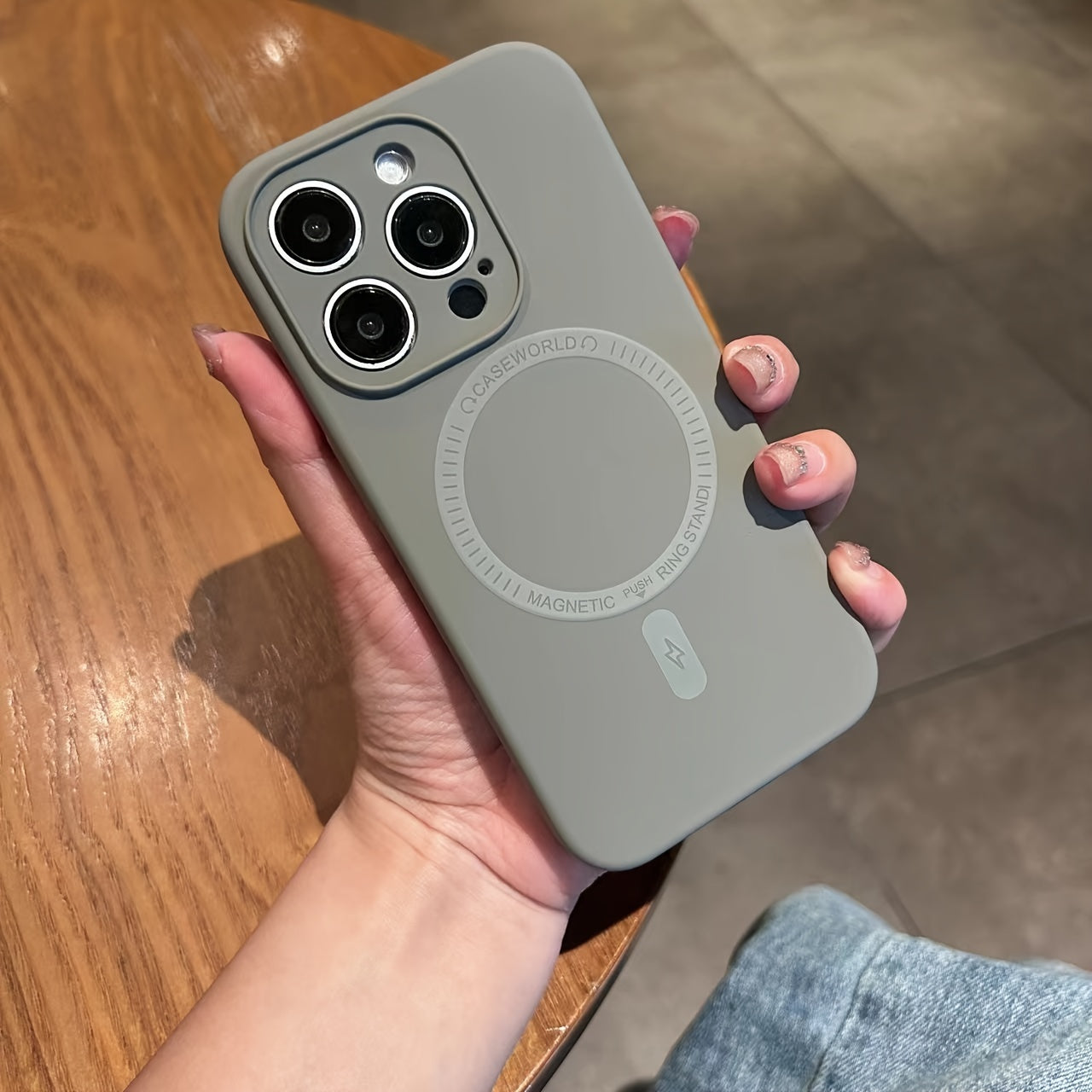 Silicone Full Wrap Magnetic Phone Case in Solid Color with Air Cushion and Retro Design