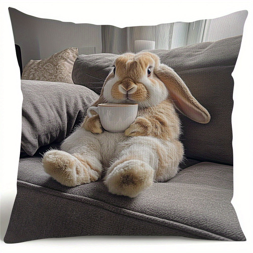 Vibrant Bunny Pillow Cover Single-Sided Peach Velvet 45cm Zippered Washable