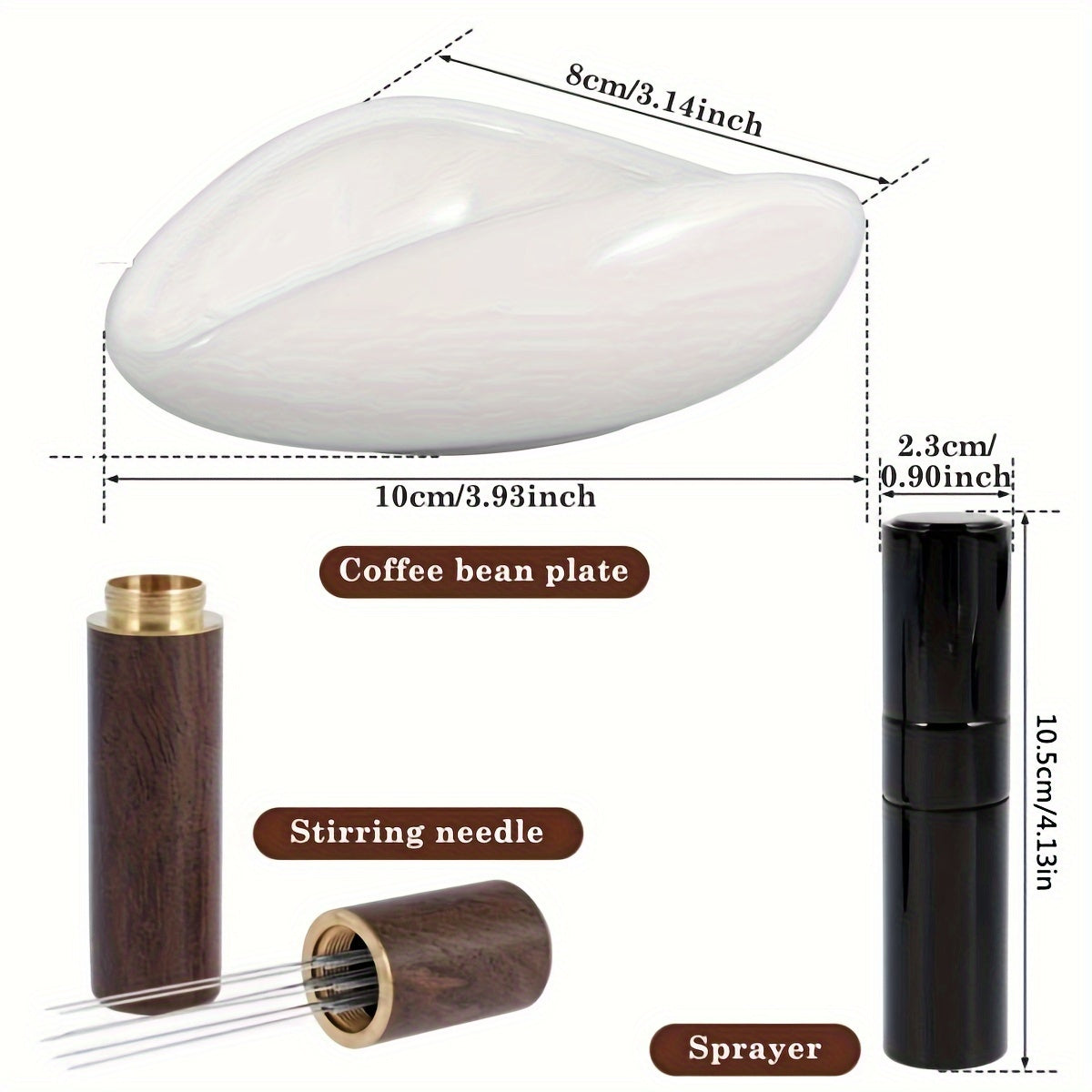 Kofe aksessuarlar to'plami: keramika dozaj kubogi, sprej shisha, aralashtirish qoshiq, qora yoki oq variantlar