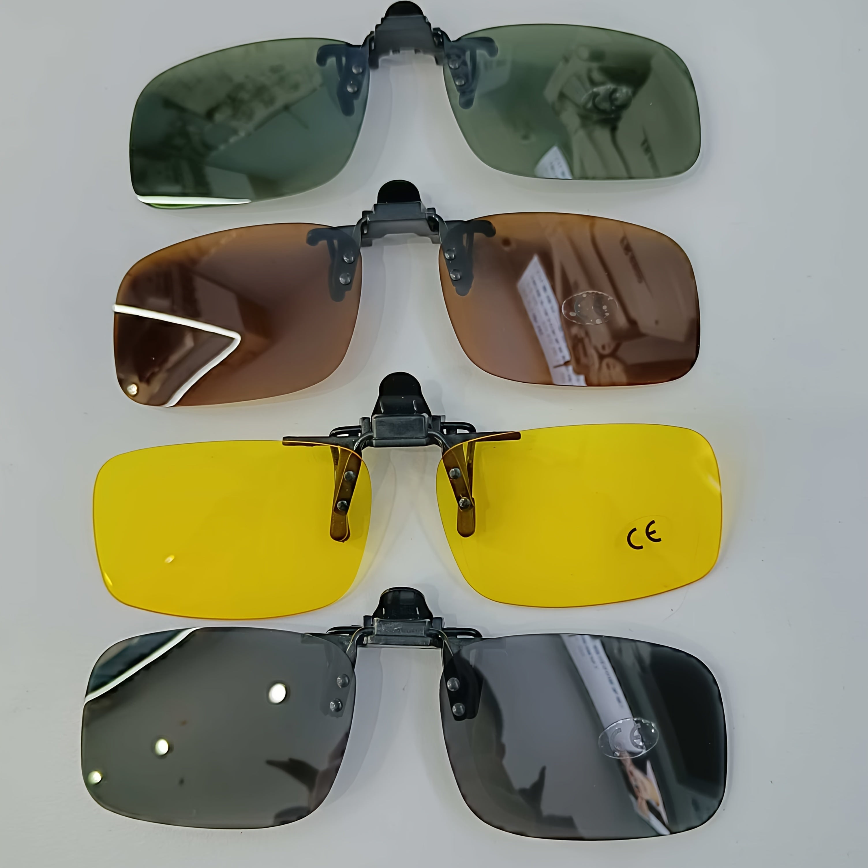 4 Pack Clip-On Polarized Driving Glasses Night Vision Rectangular